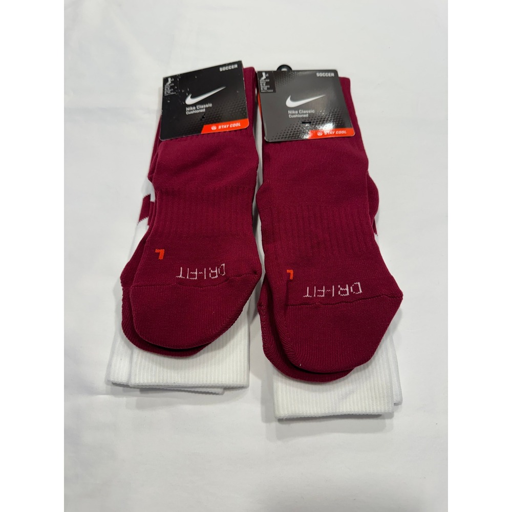Nike Classic Cushioned Soccer Socks Dri-FIT Vapor Cardinal Red Medium New 2 Pair